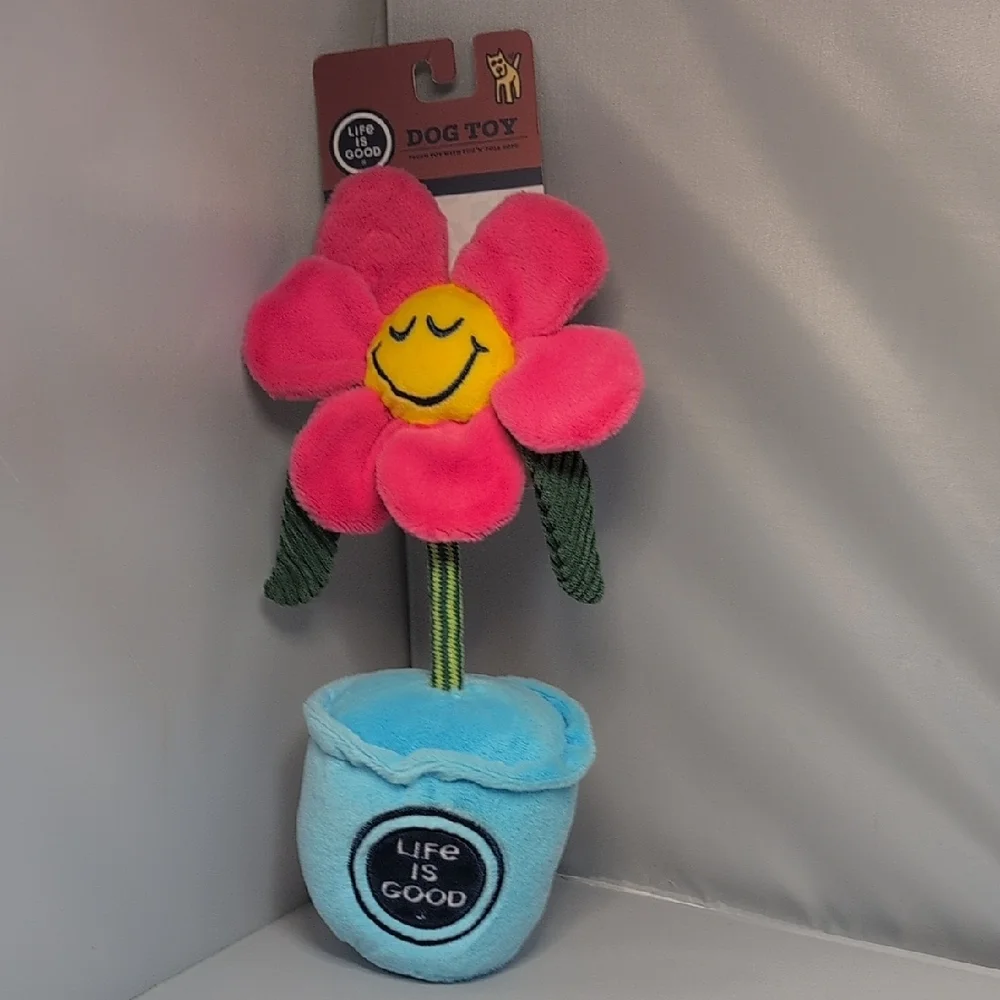 Life Is Good Pink Flower Squeaker Dog Toy